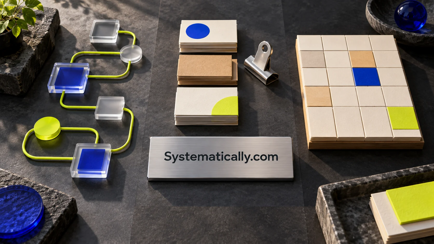 A modular tabletop arrangement carrying the Systematically.com name